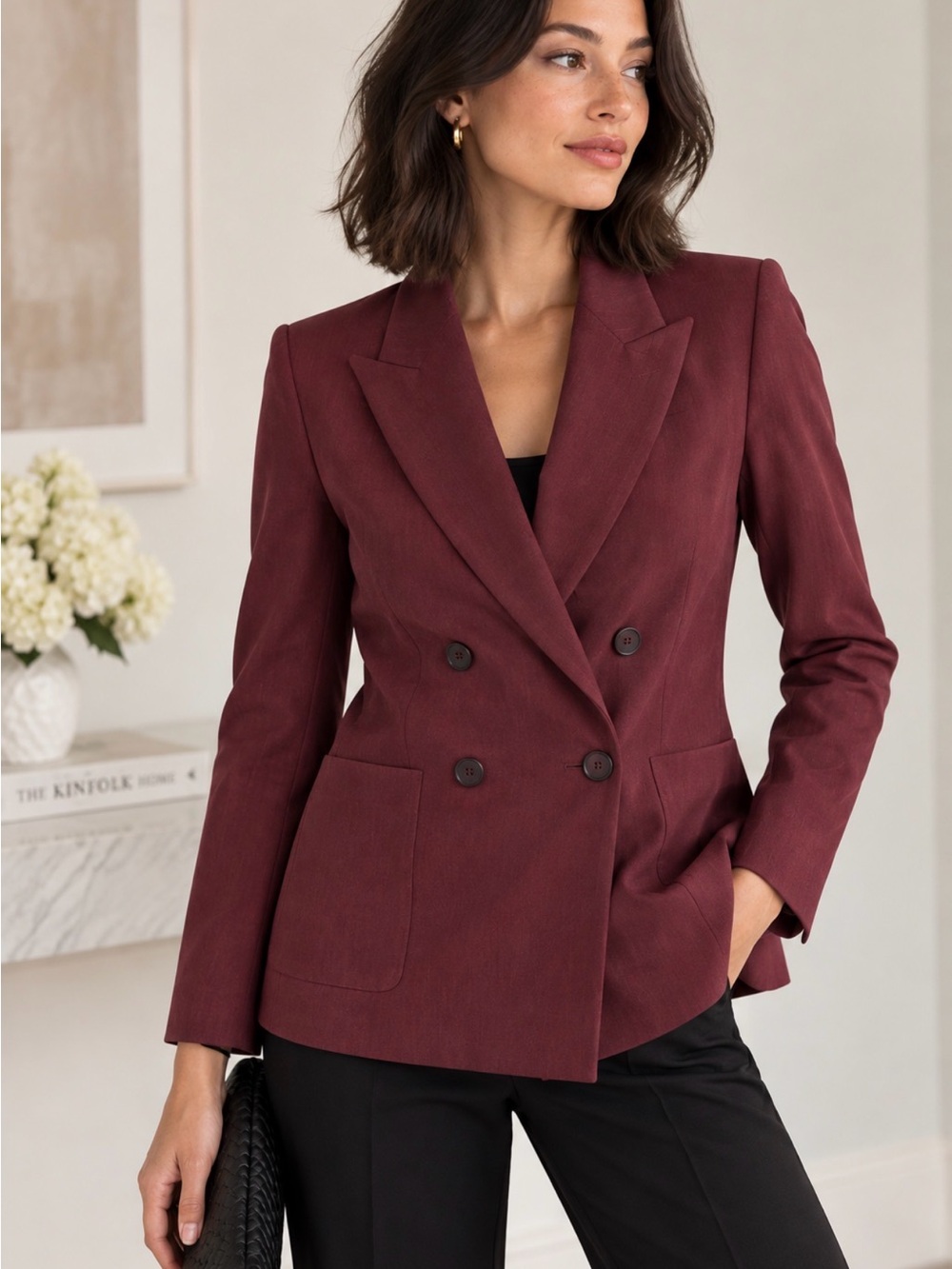Away Women's Double-Breasted Blazer in Burgundy